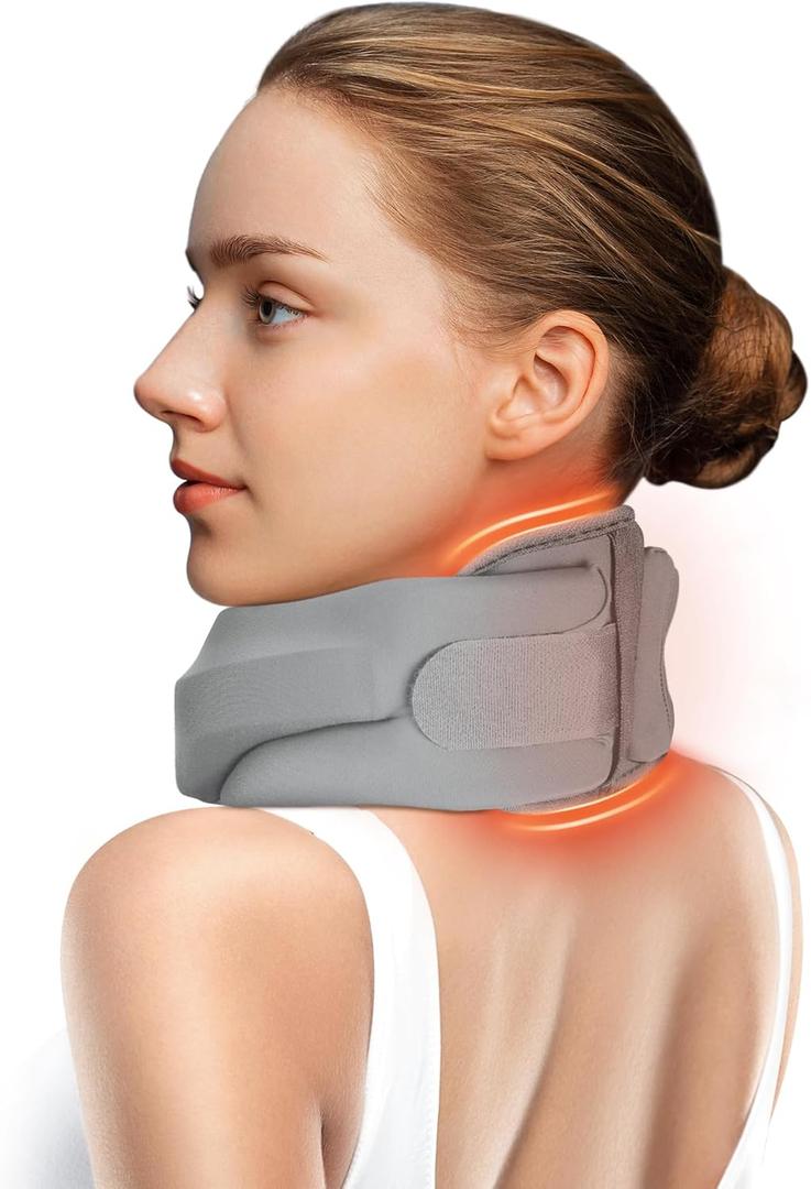 Heated Neck Brace Cervical Collar - Neck Support Brace with Heating Pad, Soft Foam Wraps Keep Vertebrae Stable and Aligned for Relief of Cervical Spine Pressure for Women & Men (M Size) Grey (Heated Style Medium (12.6-15.8 Inch))