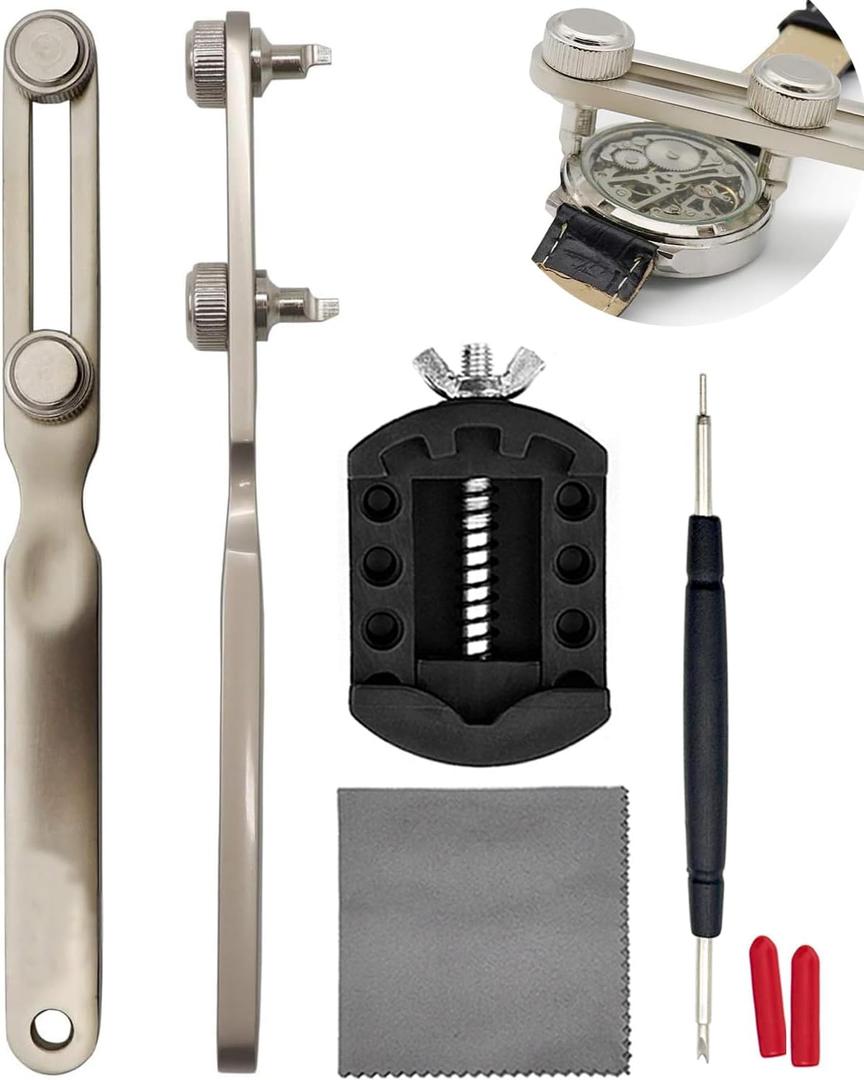 Watch Case Back Remover Tool, Adjustable Watch Wrench for Threaded Back Covers Watchmaker Repair Kit for Battery Replacement (Square Beak)