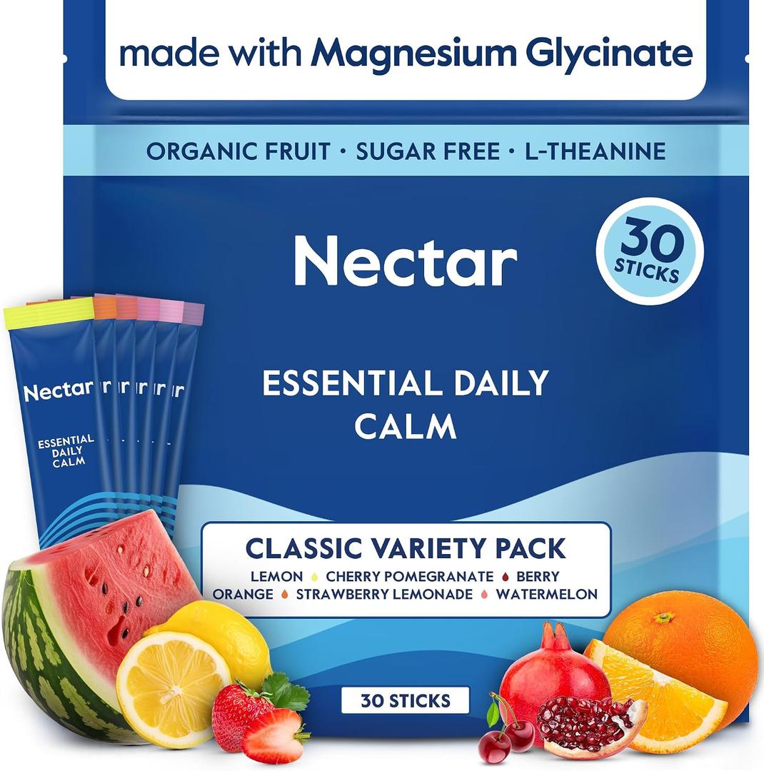 Nectar Calm Magnesium and Ashwagandha Drink Mix - Sugar Free Cortisol Reducer* & Sleep Aid - with Vitamin D, L-Theanine, Electrolytes - Deep Sleep, Relax, Focus & Calm (Variety 30 Sticks) (EXP 01//28)