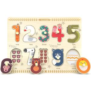 Puzzles for Toddlers 2-4, Wooden Puzzle for Toddlers, Wood Peg Puzzle for Preschool Kids, Number Learning Puzzles Baby Board Toys, 1 2 3 Shape Knob Puzzle for Girls Boys 18Months and Up