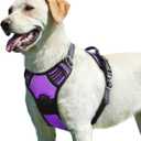 Eagloo Dog Harness for Large Dogs, No Pull Service Vest with Reflective Strips and Control Handle, Adjustable and Comfortable for Easy Walking, No Choke Pet Harness with 2 Metal Rings, Purple, L