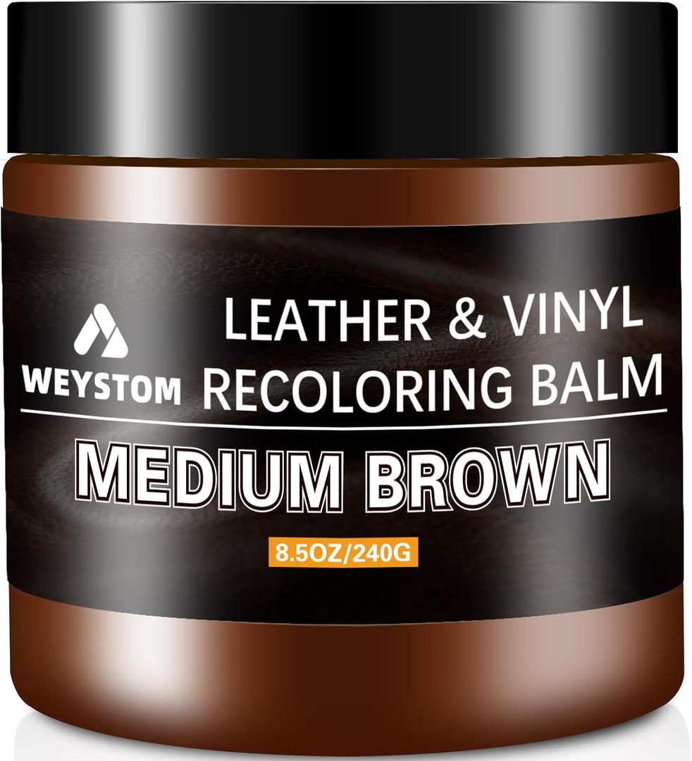 Leather Recoloring Balm - Medium Brown Leather Repair Kit for Furniture, Dye, Recolor, Renew, Repair & Restore Aged, Faded, Cracked, Peeling and Scuffed (8.5OZ without Oil)