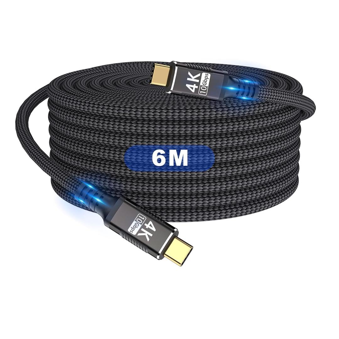 Long Usbc to Usbc 20FT Cable Compatible With Thunderbolt 3,Usb C 3.1 Gen 1 Cable 10Gbps Data Transfer,4K@60Hz/2K@120Hz Video Output Monitor Cord,Type-C Nylon Braided PD3.0 100W Fast Charging