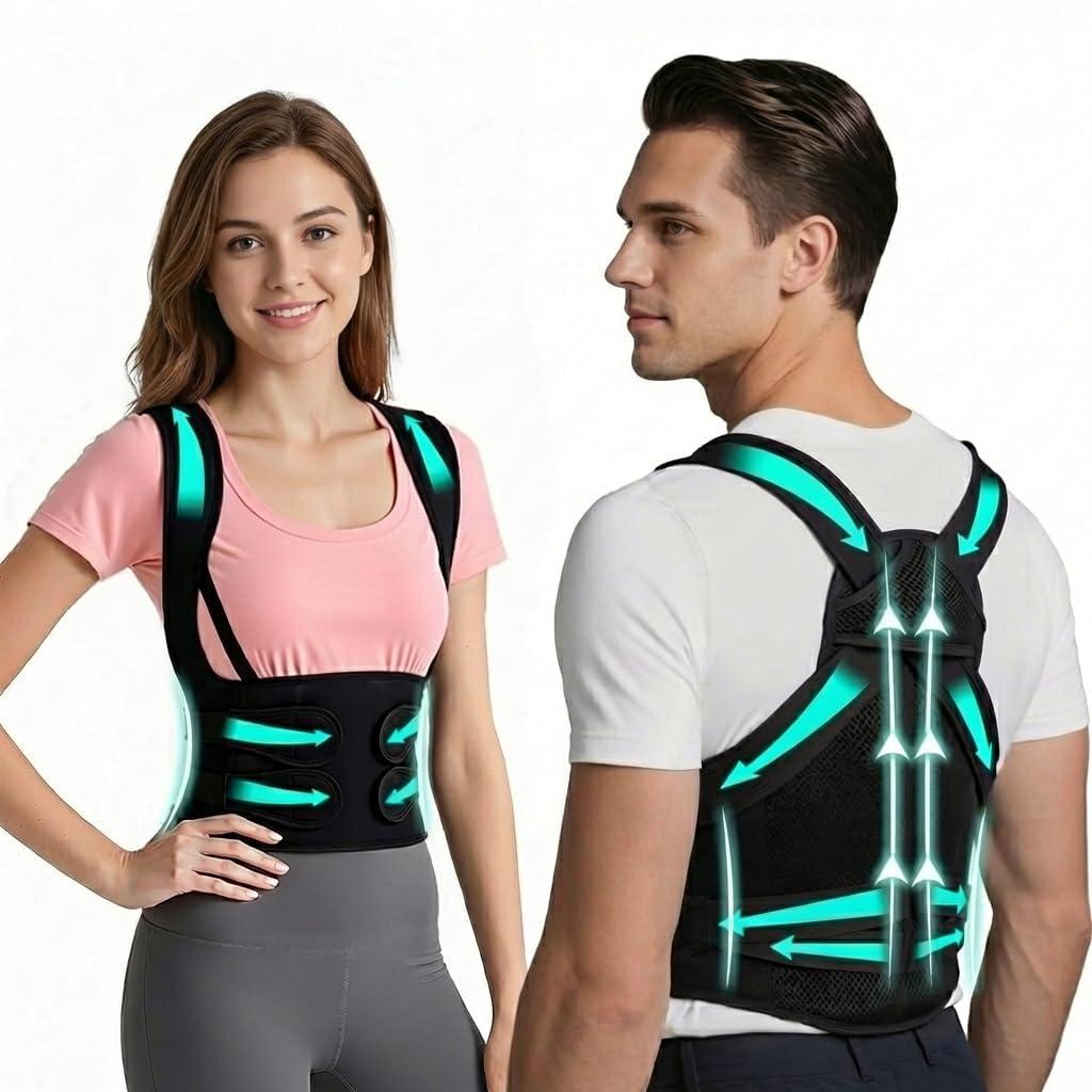 SUJEB Posture Corrector for Women and Men, Invisible Full Back Support Brace, Breathable Mesh, Shoulder Straightener for Back and Neck Pain Relief, Scoliosis, Medium (M)