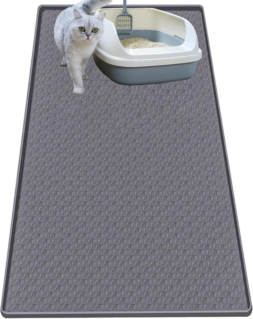 Cat Litter Mat for Litter Box, Silicone Large Cat Litter Trapping Mat - 51.2x25.6 in, Waterproof & Non-Slip, Durable & Easy Clean, Gray (Grey)