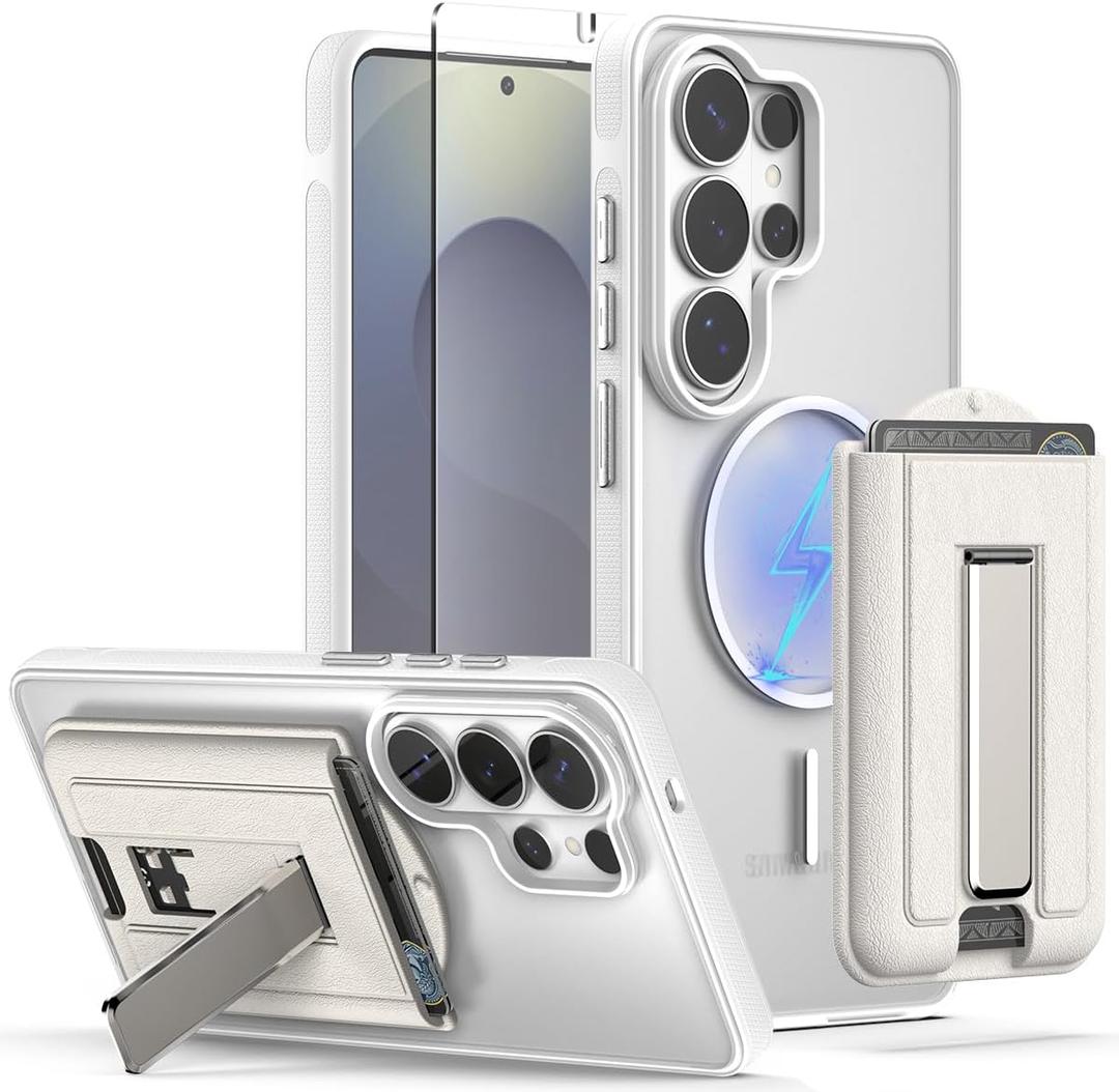 Nvollnoe for Samsung Galaxy S26 Ultra Case with Card Holder[with 1 Pic Fingerprint Unlock Screen Protector] Shockproof with Kickstand Detachable Wallet Magnetic Case for Samsung S26 Ultra(Clear)