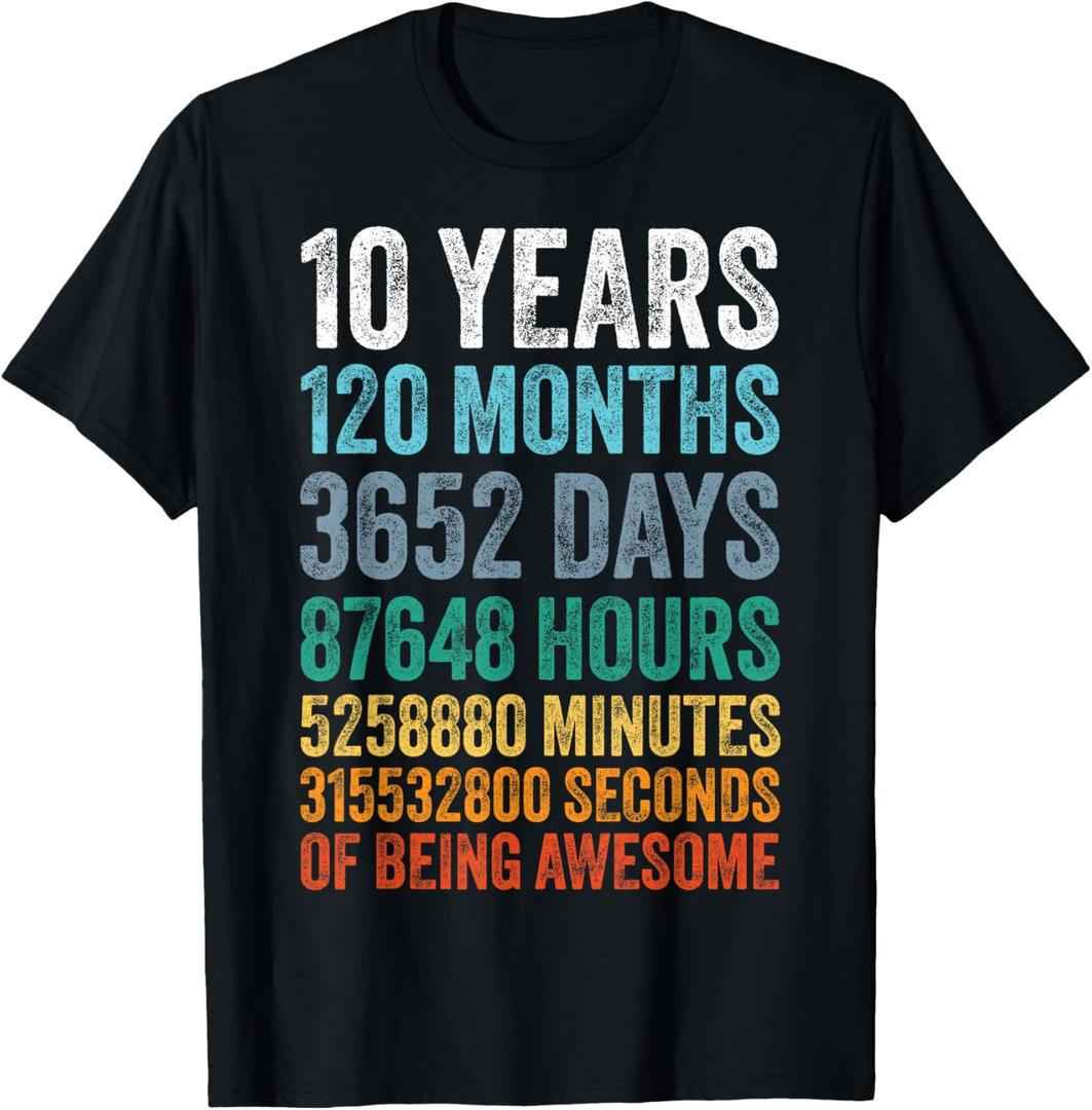 10 Year Old Bday Decorations Son Boy 10yr 10th Birthday T-Shirt, Large