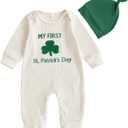 Amnnchya My First St Patricks Day Baby Girl Boy Outfit Cute Clover Jumpsuit Irish Romper Newborn Fall Winter Spring Clothes, 0-3 Months