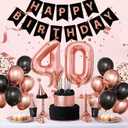 Rose Gold 40th Birthday Decorations for Women - Fabulous 40 Birthday Party Supplies Include 3pcs Balloon Boxes, Number 40 Foil Balloons, Fringe Curtains, Black Pink Garland Arch Kit - Photo Backdrop