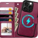OCASE for iPhone 16 Pro Max Case Detachable Wallet Case with Card Holder, 2 in 1 Pu Leather Flip Folio with RFID Blocking Stand Wrist Strap Shockproof Phone Cover 6.9 Inch 2024, Burgundy