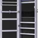 SONGMICS 6 LEDs Mirror Jewelry Cabinet, 47.2-Inch Tall Lockable Wall or Door Mounted Jewelry Armoire Organizer with Mirror, 2 Drawers, 3.9 x 14.6 x 47.2 Inches, Gray UJJC93GY