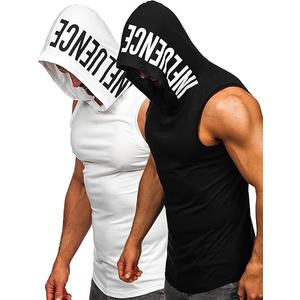 FLYFIREFLY Men's 2 Pack Workout Hooded Tank Tops Bodybuilding Athletic Sleeveless Muscle Cut Off T Shirt Gym Hoodies M