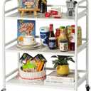 HDANI 3 Tier Metal Utility Multipurpose Rolling Cart,Large Capacity Heavy Duty Rolling Cart with 2 Lockable Wheels for Home,Office,Kitchen,Bathroom,Bedroom,White
