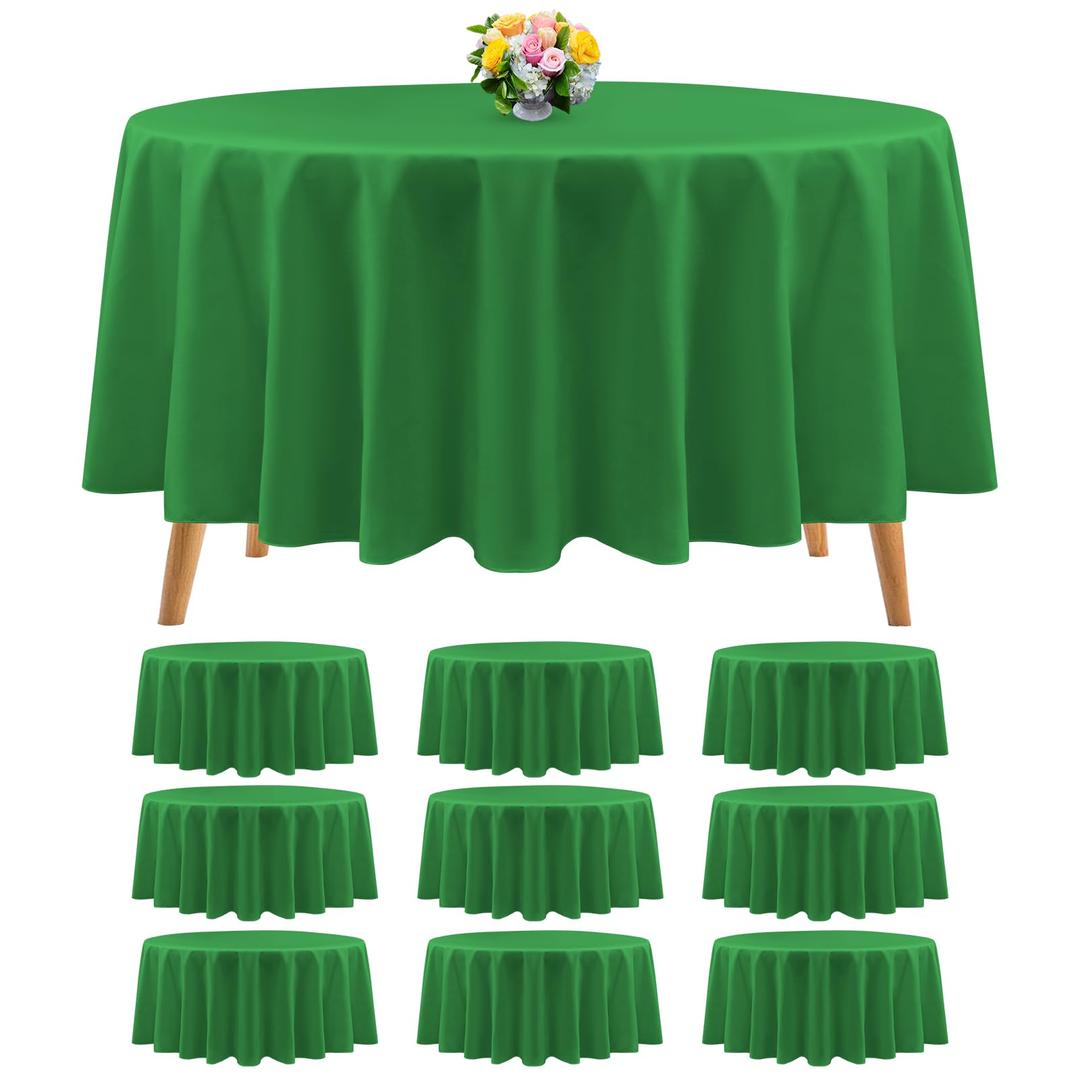 10 Pack Premium Round Tablecloth - 90 Inch Green Polyester Table Cloth - Bulk Washable - Fabric Tablecloths - Table Cover for Wedding, Party, Banquet, Buffet, Holiday Dinner