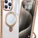 Magnetic Ring Stand Case for iPhone 15 pro max, 16FT Military-Grade Protection Shockproof, Non-Slip, Anti Scratch, Textured Grip & Clear Back for Hands-Free Video Calls (Clear Brown)