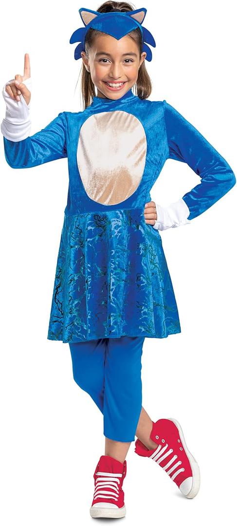 Disguise Sonic the Hedgehog Costume for Girls, Official Sonic Movie Costume and Headpiece, Kids Size Large (10-12)