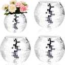 Disco Ball Vase 9" X 7.08" 4 Pcs Disco Ball Vases for Centerpieces Silver Mirror Disco Ball Planter for Wedding Table Centerpieces Birthday Party Decoration