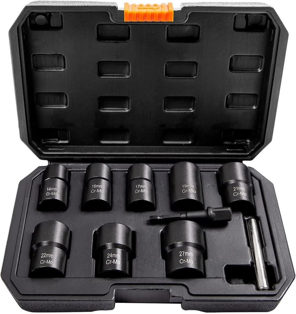 9PCS Bolt Nut Screws Extractor Socket Set, Lug Nut Driver Set Remover Tools, 1/2" Drive Impact, Wheel Lock Removal Kit for Removing Damaged, Dead, Rusted, Rounded-Off Bolts, Nuts & Screws