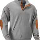 JMIERR Mens Corduroy Sweatshirt Casual Stand Collar Quarter Fall Metal Button Pullover Sweaters Long Sleeve with Pockets (Gray, XXL)