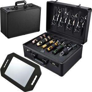 Barber Accessories Case, Profesional Barbers Briefcase Tool Case, Barber Cases for Clippers and Supplies, Hair Scissors Clippers Trimmer Organizer, Barbers Suitcase with Code Lock (Matte Black)