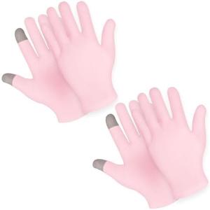 2 Pairs Moisturizing Gloves Overnight, Touch Screen Gloves White Cotton Gloves for Dry Hands Eczema, Hand Spa Treatment Gloves for Repair Rough Cracked Dry Chapped Hands Skin, Inspection Gloves(Pink)