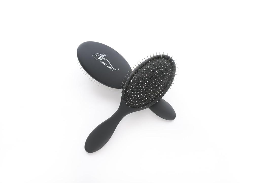 Professional Wet & Dry Detangling Hair Brush Resin Handle with Smooth Steel Bristles Safe for Extensions, Wigs & All Hair Types Scalp Massage Design (Black)