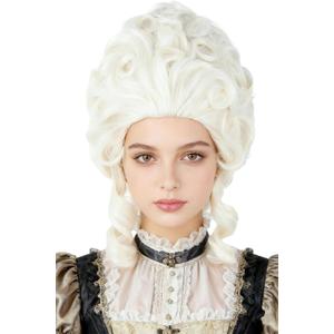 Colonial Wigs for Women Platinum Blonde Victorian Court Vintage Wig Baroque Fluffy Beehive Wigs Halloween Costume Party Dress Wig (Gold)