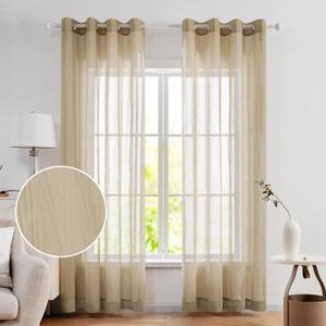 Deconovo Sheer Curtains Light Filtering Grommet Curtain for Bedroom with Crepe Crinkled Texture, Khaki, 52W x 84L
