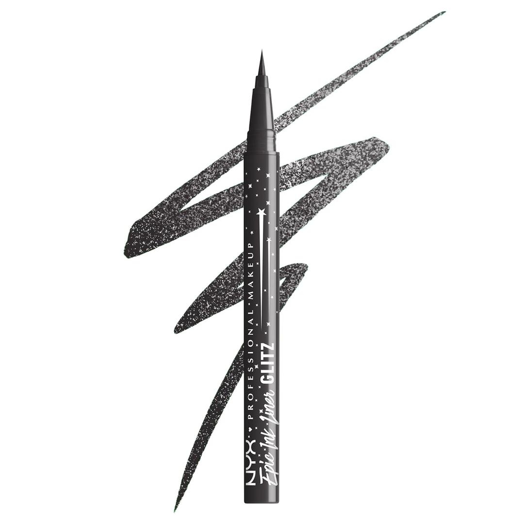 NYX PROFESSIONAL MAKEUP Epic Ink Glitz Liner, Waterproof Metallic Liquid Eyeliner with Vegan Formula - Graphite Glitz (Shimmer Graphite Black) (0.03 Fl Oz (Pack of 1))