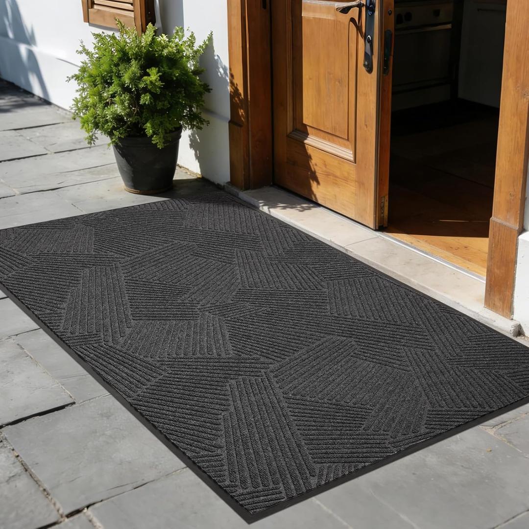 Heavy Duty Front Door Mat Indoor Outdoor, 4 x 6 Non Slip Waterproof Commercial Floor Mat for Entrance, Grid-Pattern Dirt Trapping Low Profile Entryway Rug for High Traffic Areas, Garage