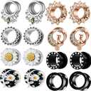 Suotarn 8 Pairs Ear Gauges For Women Black Internally Flare Earrings Plugs Gauges For Ear Stainless Steel Plug Tunnel Piercing Stretcher Kit 00g 0g-5/8'' inch