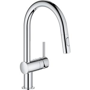 GROHE 31378003 Minta Pull-Out Kitchen Faucet with Sprayer Chrome, Supersteel, Touch 