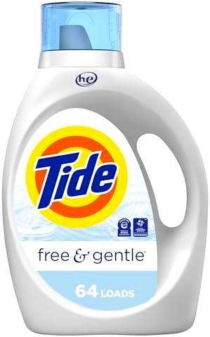 Tide Free & Gentle, Liquid Laundry Detergent Soap, Unscented, Hypoallergenic for Sensitive Skin and Free of Dyes, HE Compatible, 64 Loads, 84 fl oz