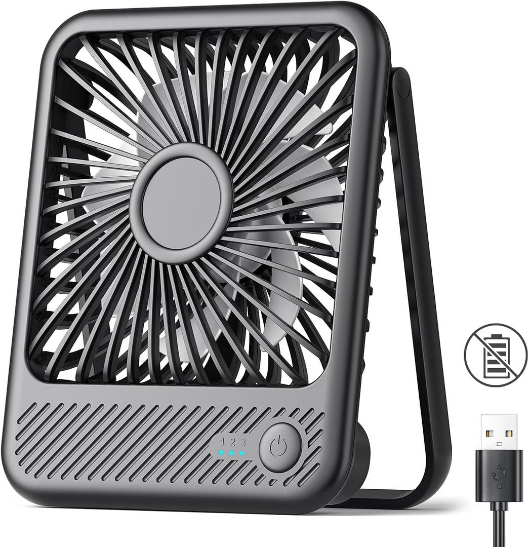 Koonie USB Desk Fan, Strong Wind Ultra Quiet Small Personal Fan with 180 Tilt Folding and 3 Speeds Adjustable, USB-C Corded Powered Mini USB Fan for Office Desktop Bedroom, NO BATTERY