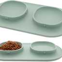Dog Food Bowls Pet Bowls & Dog Water Bowls with No-Spill and Non-Skid, Feeder Bowls with Dog Bowl Mat for Small Medium Large Size Dogs Cats Puppy Pets, Dog Dishes (Green)