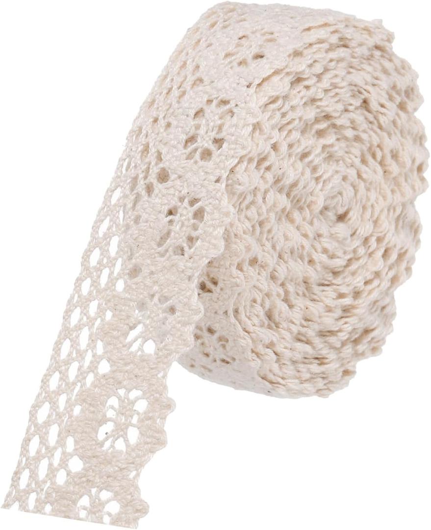 MECCANIXITY Lace Trim Ribbon 10 Yards 1 Inch Cotton Trim for Craft, Gift Wrappers, Headbands, Wedding Beige