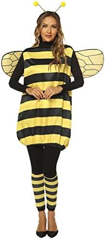 Lizxun Halloween Bee Cosplay Costume Set for Women Girls Bee Dress with Wings Headband Leg Sleeves for Party Dress Up, S
