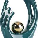 9.5" H Teal Gold Aesthetic Room Decor Accent, TV Stand Funky Table Centerpiece, Abstract Art Ceramic Statue and Sculpture, Teal Decor for Living Room, Bookshelf Decorative Objects, Shelf Decor (Small, Green)
