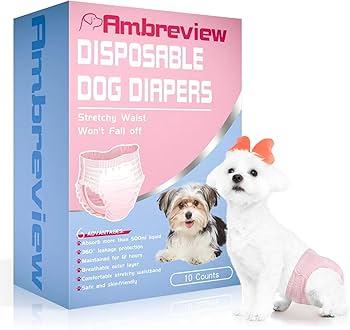 Ambreview Disposable Dog Diapers Female, Just Pull It Up, Doggie Diapers for Female Dogs, Strong Absorbency | Leak Proof, for Dogs in Heat | Elderly | Disabled, M 10 PCS