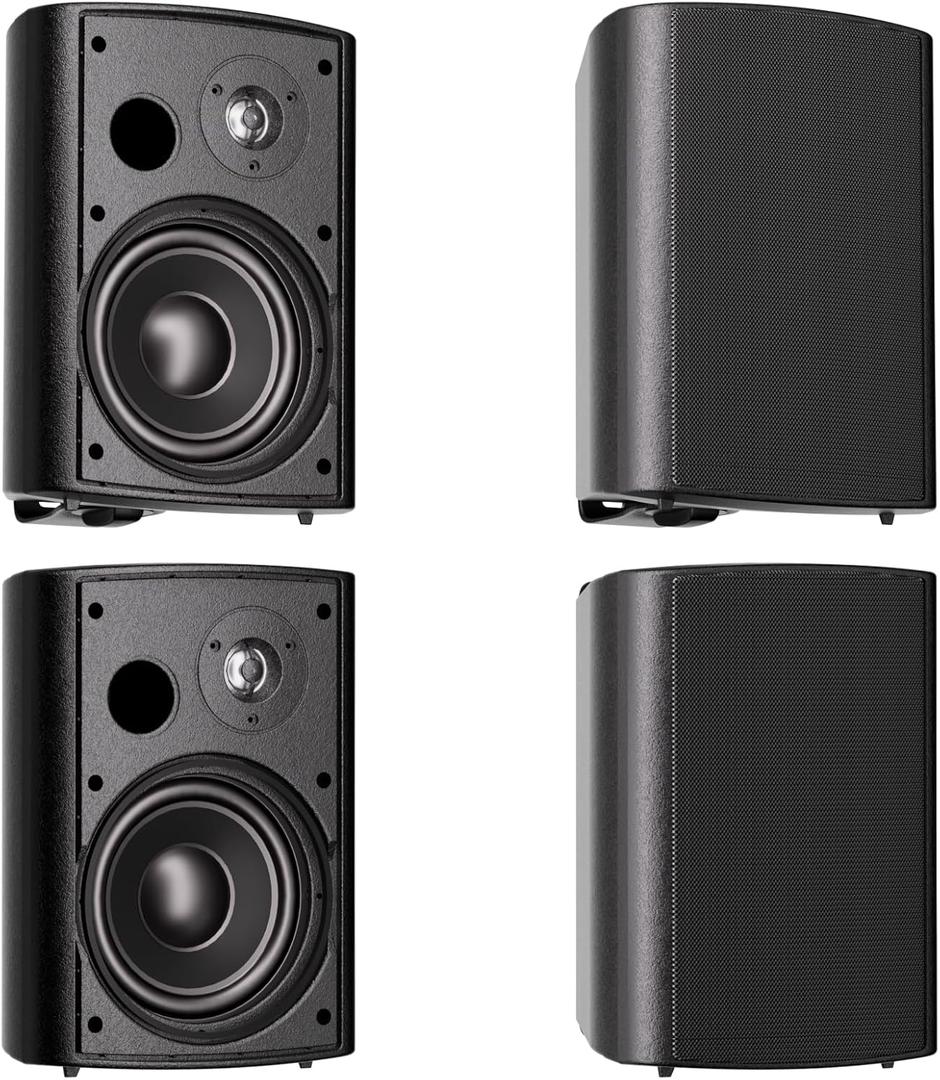 Herdio 6.5 Inches Outdoor Speakers Wired Waterproof Passive,Wall Mount Speakers with 800 Watts Powerful Bass for Home Patio Garden Covered Deck,All-Weather Durability,Black(2 Pairs)