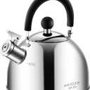 304 Stainless Steel Whistling Tea Kettle 2.1 Quart/2L, Suitable to Boiling Water & Tea on Induction Stove, Gas Stove Top (Silver)