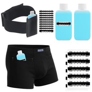 25PCS Urine Bottle Kit with 1 Hidden Urine Test Kit Leg Strap/20PCS Urine Temperature Strips/1 Lining Pocket Boxer Brief for Urine Temperature Strips with Bottle Warmer, M