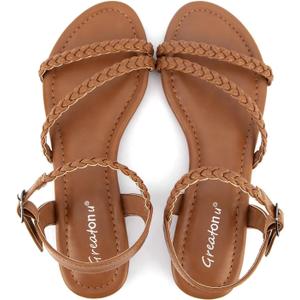 Greatonu Womens Flat Sandals Slip On Summer Gladiator Open Toe Braided Slingback Shoes (6.5, Camel)