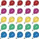 Meconard 25 Pack G40 Colored LED String Light Bulbs, E12/C7 Candelabra Base Shatterproof LED 1 Watt Globe Replacement Bulbs, Multi-Color: Red/Green/Blue/Orange/Purple