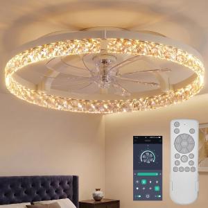 20 Ceiling Fan with Light, Upgraded Low Profile Fan, Flush Mount Ceiling Fan, 6 Speeds, Dimmable LED, App & Remote Control, Quiet DC Motor, for Bedroom, Living Room, White