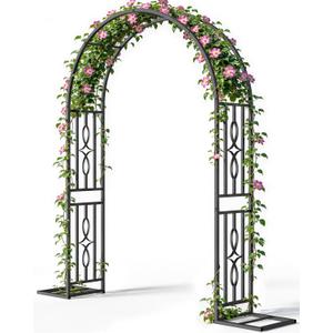 Metal Garden Arch, Heavy Duty Garden Trellis for Climbing Plants, with Enlarged Base for Stability, Ideal for Wedding Arches & Party Decorations, 55" W x 87" H (Black)