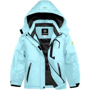GEMYSE Girl's Waterproof Ski Snow Jacket Fleece Windproof Winter Jacket with Hood (6-7, Light Sky Blue)