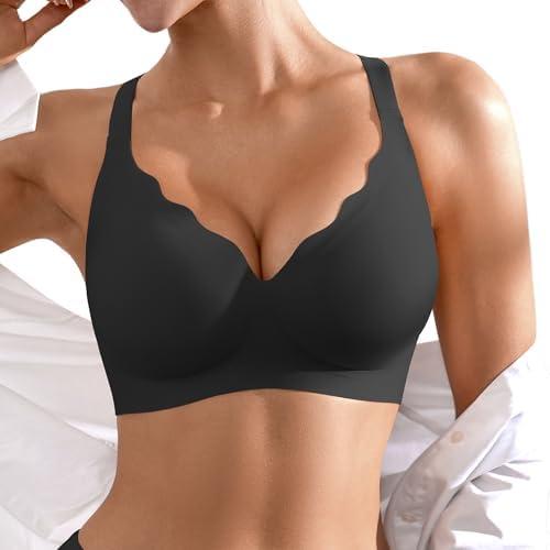Seamless Wireless Bra for Women with Support - No Underwire Full Coverage Push Up Comfort Bras - Back Fat Smoothing Bralettes Size L