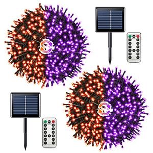 JMEXSUSS 2 Pack Solar String Lights Outdoor Waterproof, Total 400 LED 151FT Solar Christmas Lights Outdoor, 8 Modes Christmas Light for Outside Patio Yard Tree Decorations, Purple to Orange