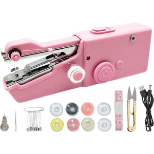 Handheld Sewing Machine Electric Sewing Mini Portable Sewing Machine Suitable for Beginners Sewing Clothes Family Travel DIY(PINK)